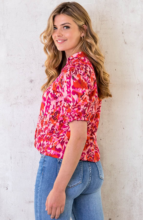 Blouse V-hals Print Roze Rood – shoparchief, foto 4
