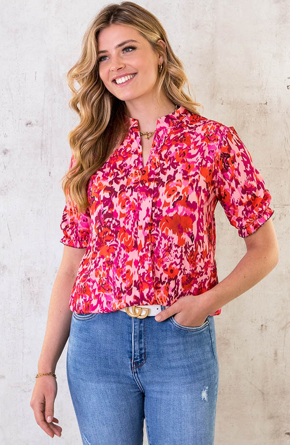 Blouse V-hals Print Roze Rood – shoparchief, foto 2