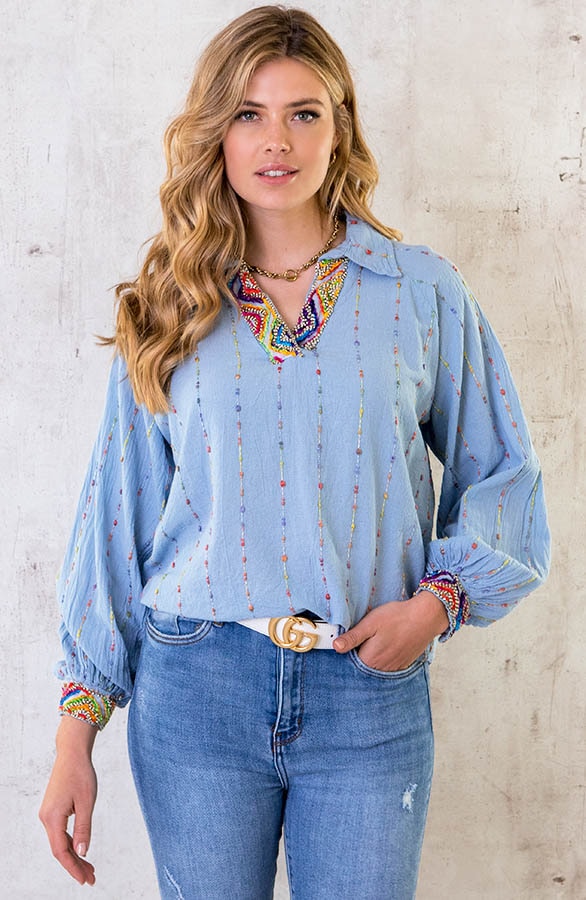 Boho Blouse Print Babyblauw – shoparchief