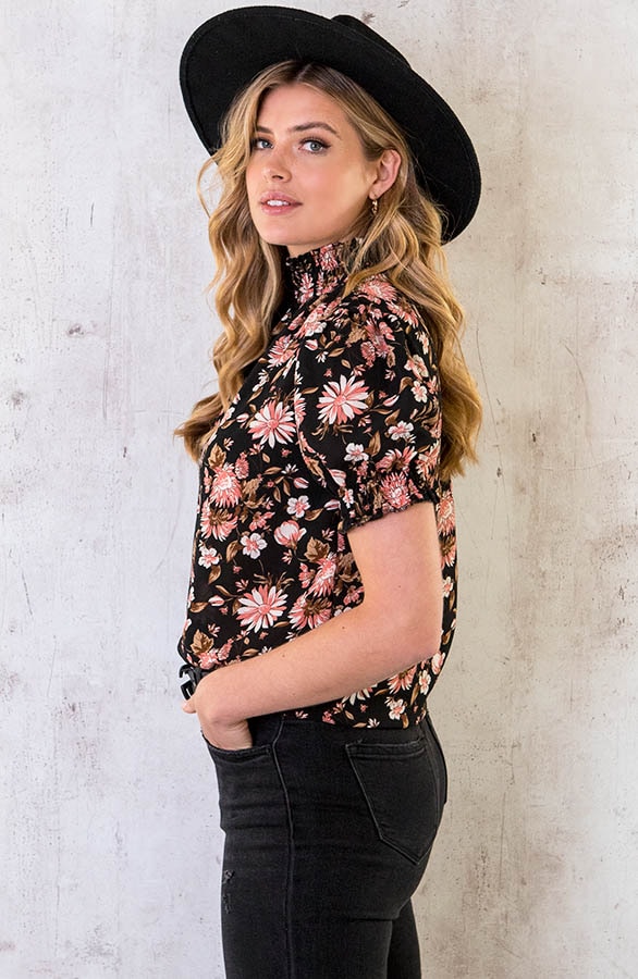 Col Top Bloemen Print Zwart – shoparchief, foto 5