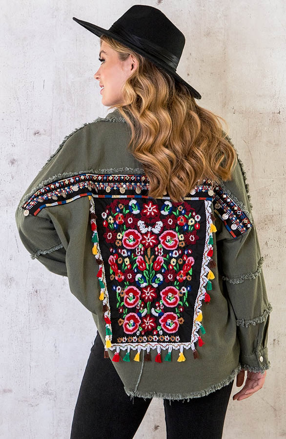 Embroidery Boho Jacket Army – shoparchief