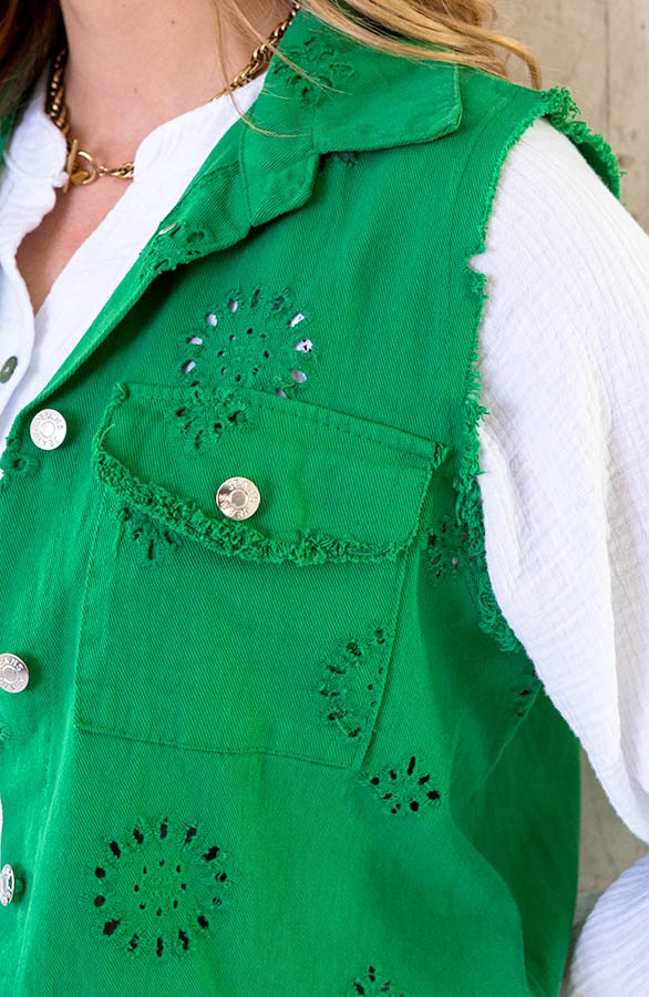 Embroidery Gilet Bright Green – shoparchief, foto 5