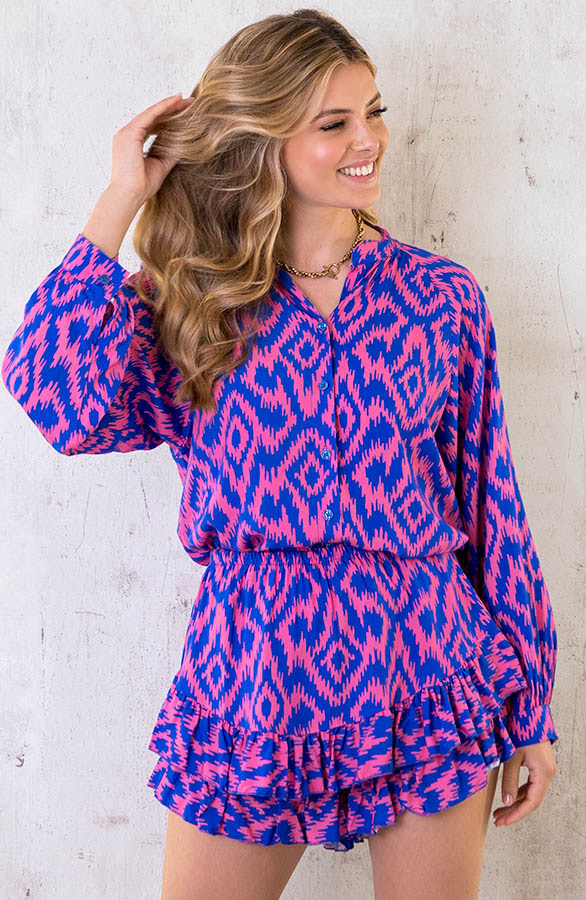 Laagjes Skort Print Kobalt Roze – shoparchief