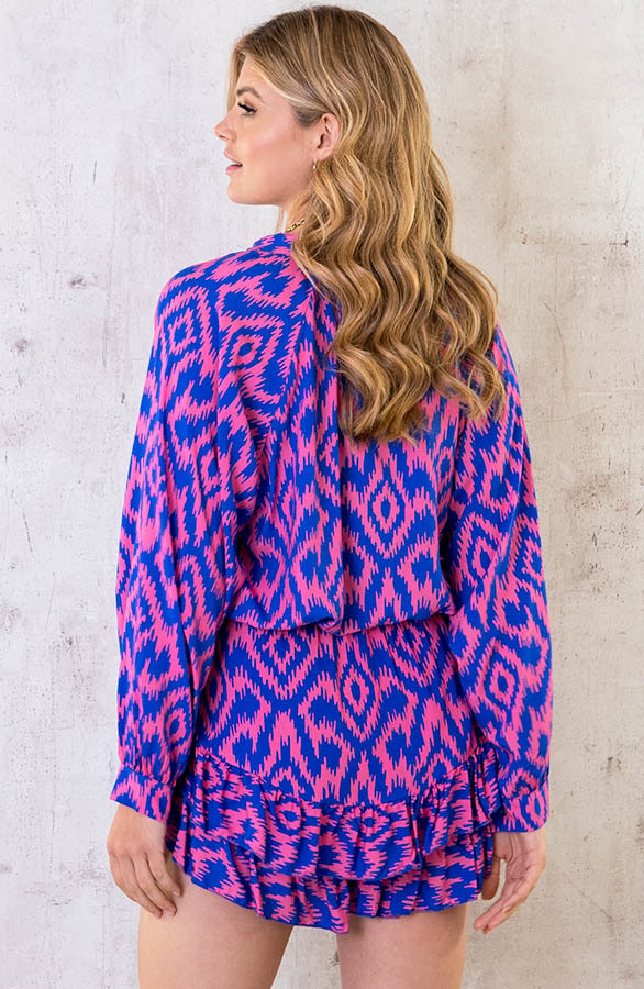 Laagjes Skort Print Kobalt Roze – shoparchief, foto 3