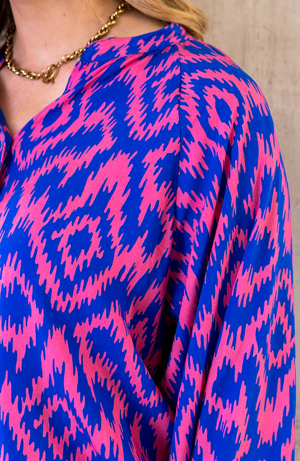 Oversized Blouse Print Kobalt Roze – shoparchief, foto 5