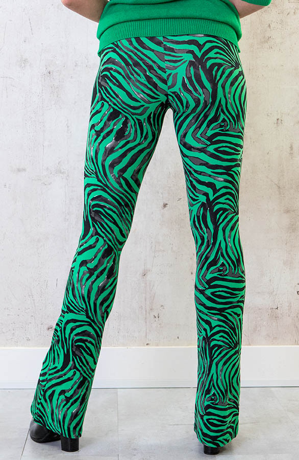 Flared Broek Zebraprint Bright Green – shoparchief, foto 3