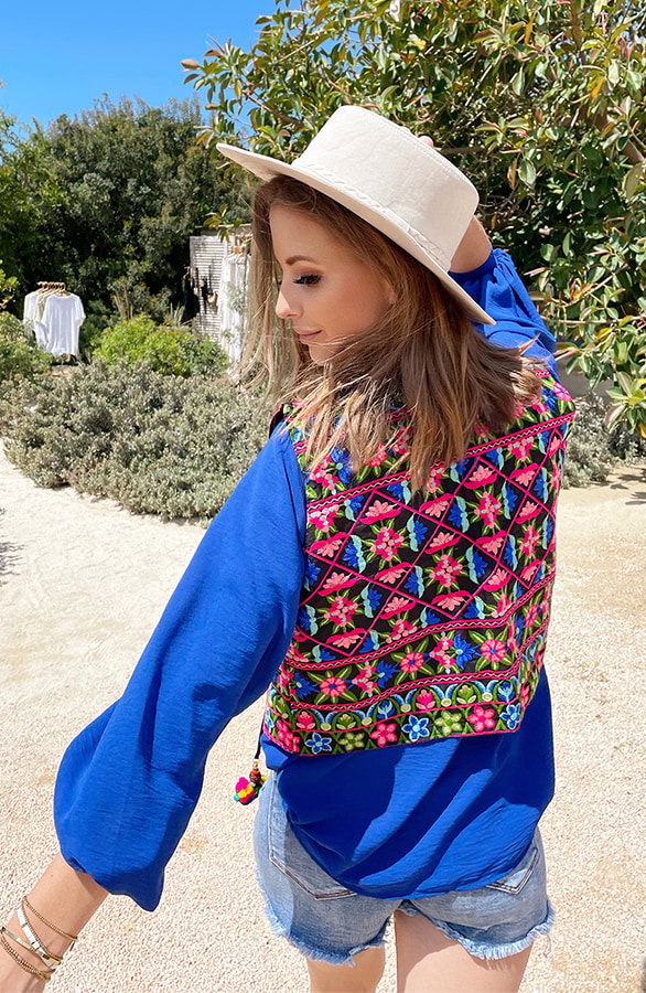 Gilet Bloemen Bright Green Kobalt – shoparchief