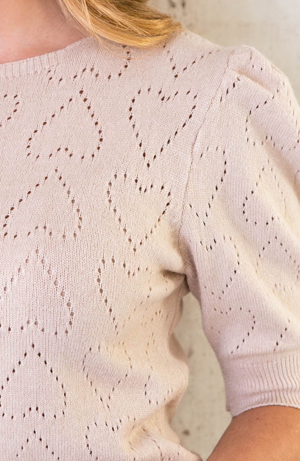 Hartjes Knitted Pofmouwen Top Beige – shoparchief, foto 5