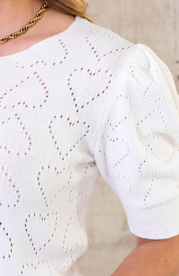 Hartjes Knitted Pofmouwen Top Ecru – shoparchief, foto 5