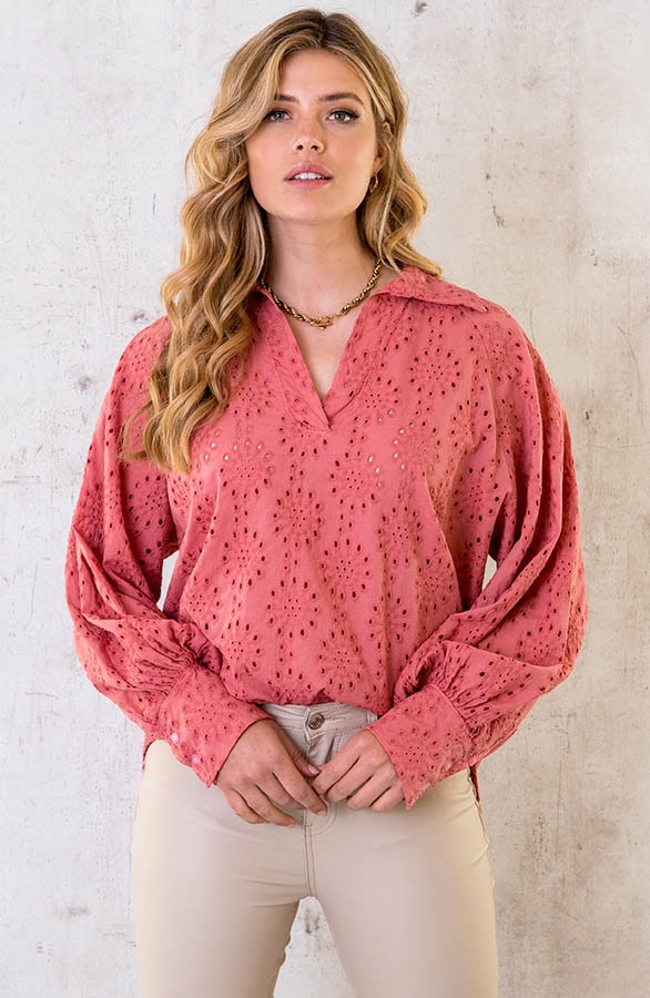 Katoenen Embroidery Oversized Blouse Dust Roze – shoparchief, foto 8