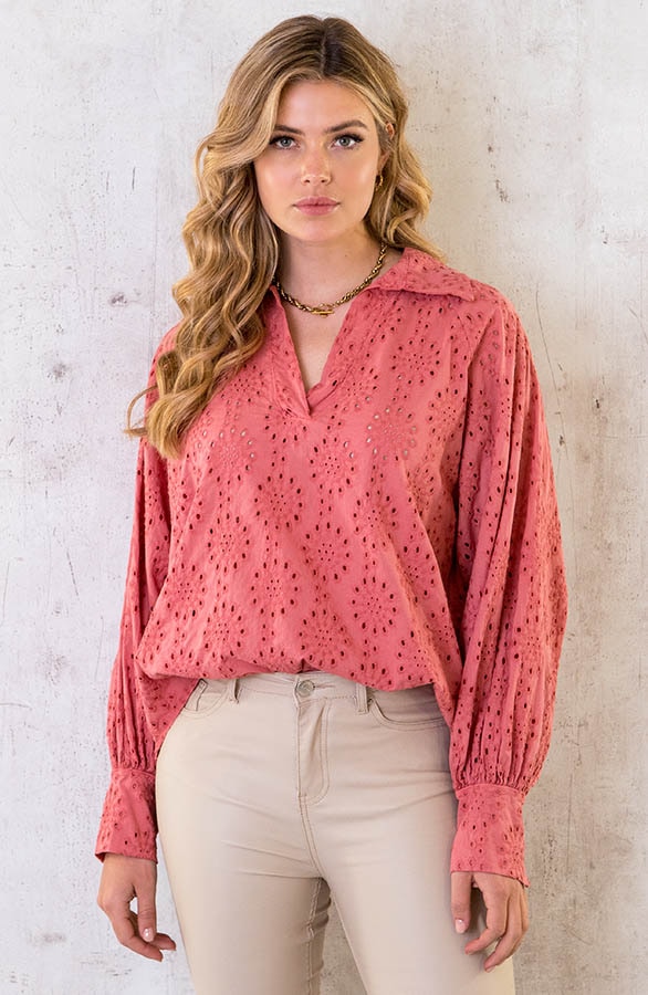 Katoenen Embroidery Oversized Blouse Dust Roze – shoparchief, foto 7