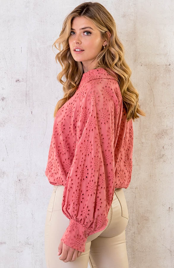 Katoenen Embroidery Oversized Blouse Dust Roze – shoparchief, foto 10
