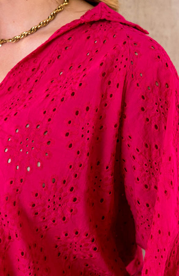 Katoenen Embroidery Oversized Blouse Fuchsia – shoparchief, foto 5