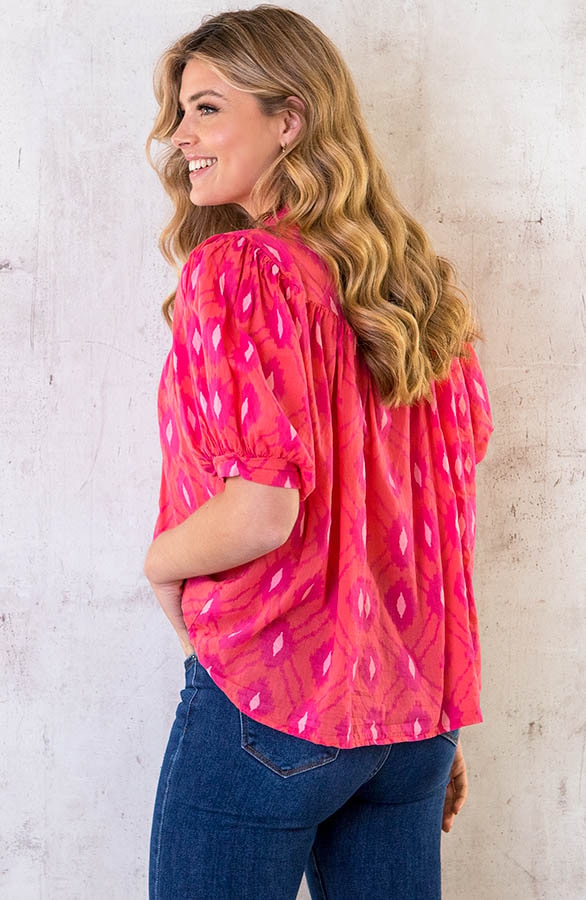 Katoenen Pofmouw Blouse Aztec Fuchsia – shoparchief, foto 4
