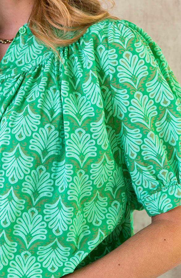 Katoenen Pofmouw Blouse Leaves Bright Green – shoparchief, foto 5