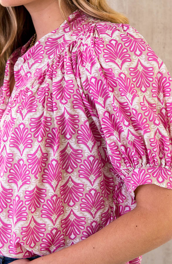 Katoenen Pofmouw Blouse Leaves Pink – shoparchief, foto 5