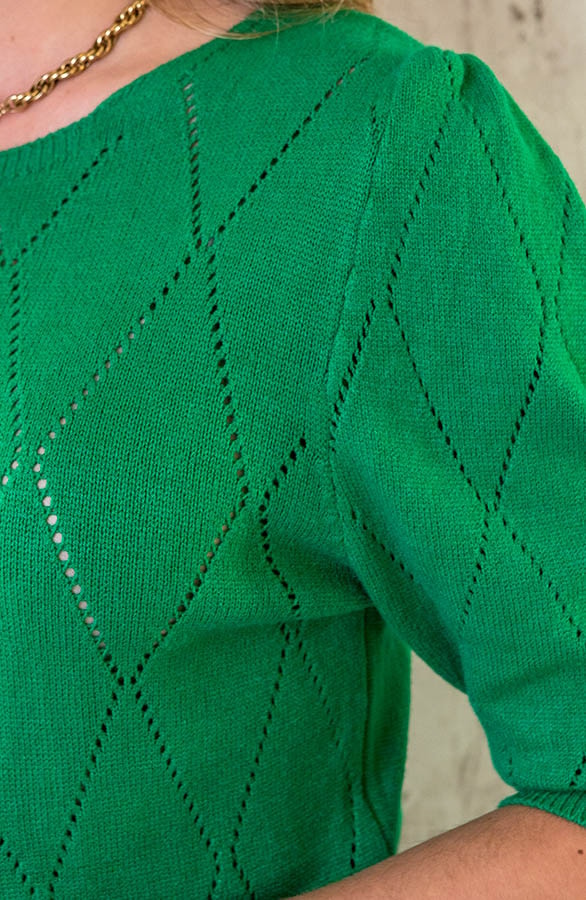 Knitted Pofmouwen Top Ruit Bright Green – shoparchief, foto 5