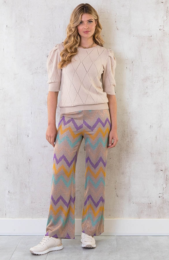 Knitted Pofmouwen Top Ruit Dark Beige – shoparchief, foto 6