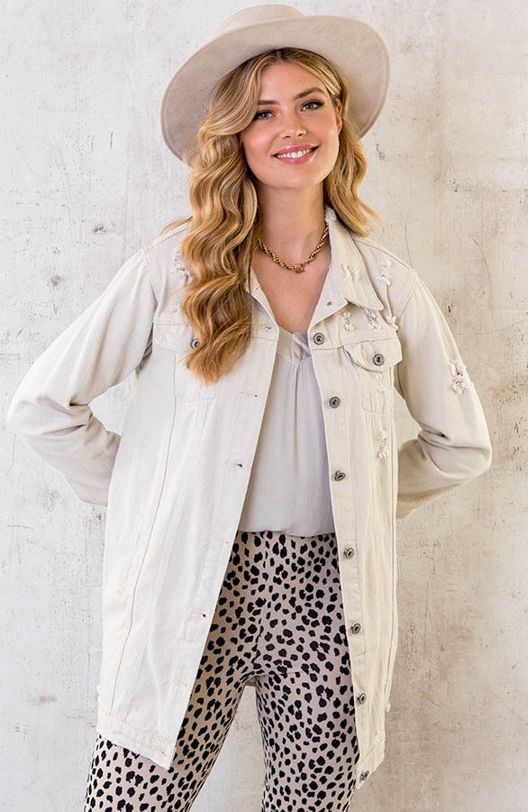 Long Denim Jacket Beige – shoparchief, foto 2