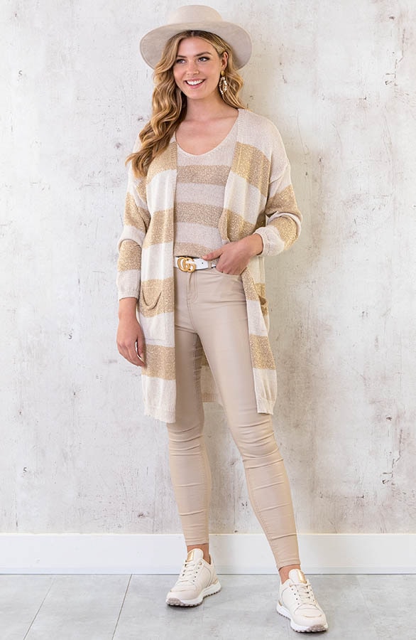Lurex Cardigan Gestreept Goud Beige – shoparchief, foto 2