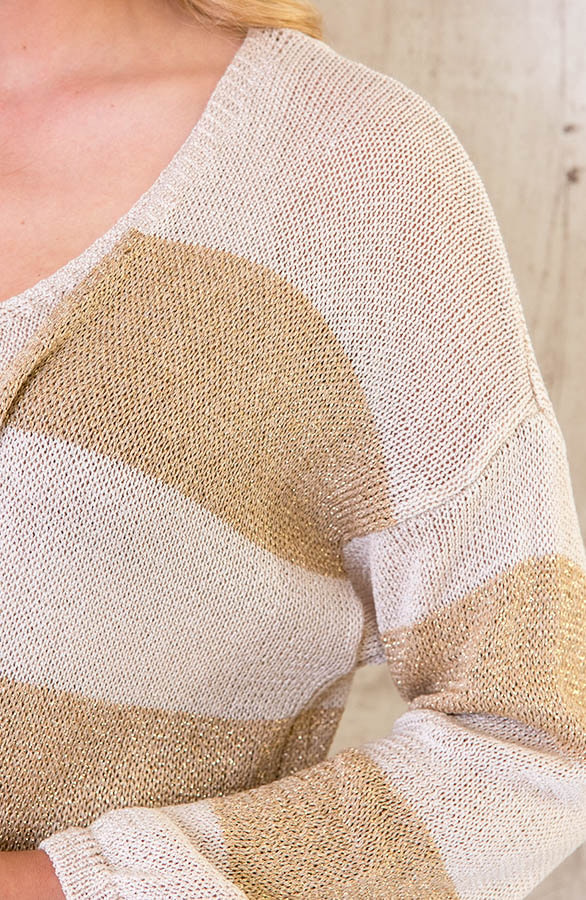 Lurex Cardigan Gestreept Goud Beige – shoparchief, foto 5