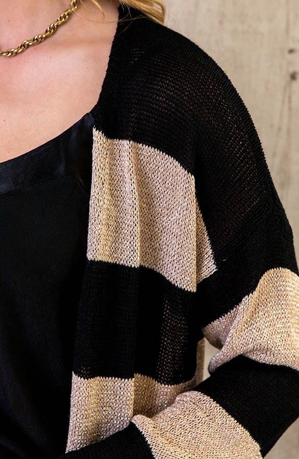 Lurex Cardigan Gestreept Goud Zwart – shoparchief, foto 4