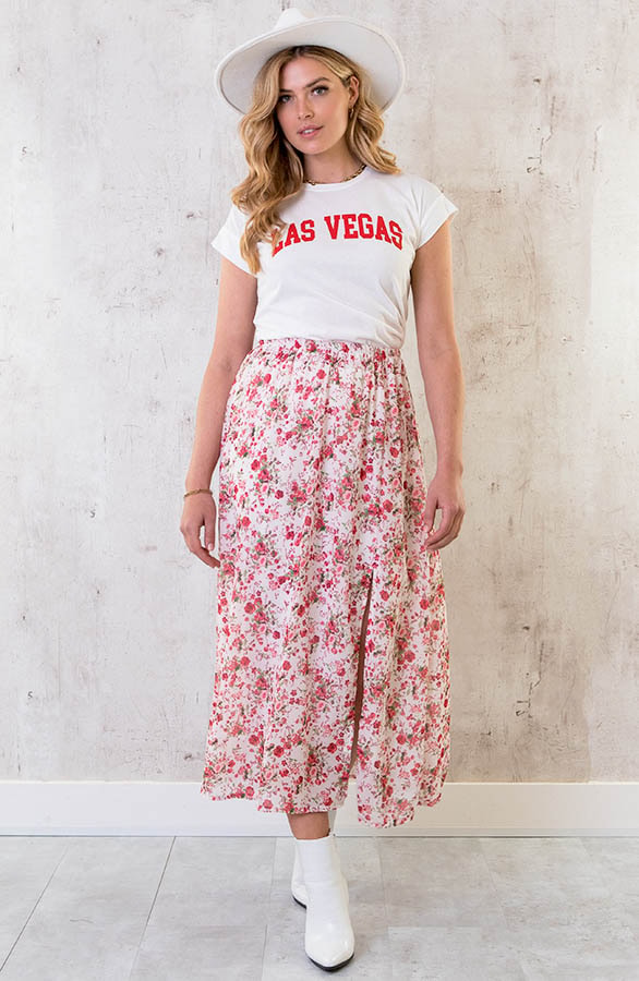 Midi Bloemen Split Rok Roze – shoparchief, foto 7