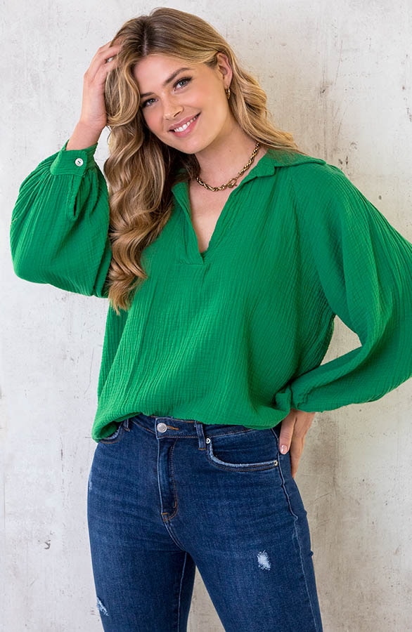 Mousseline Oversized Blouse Groen – shoparchief, foto 2