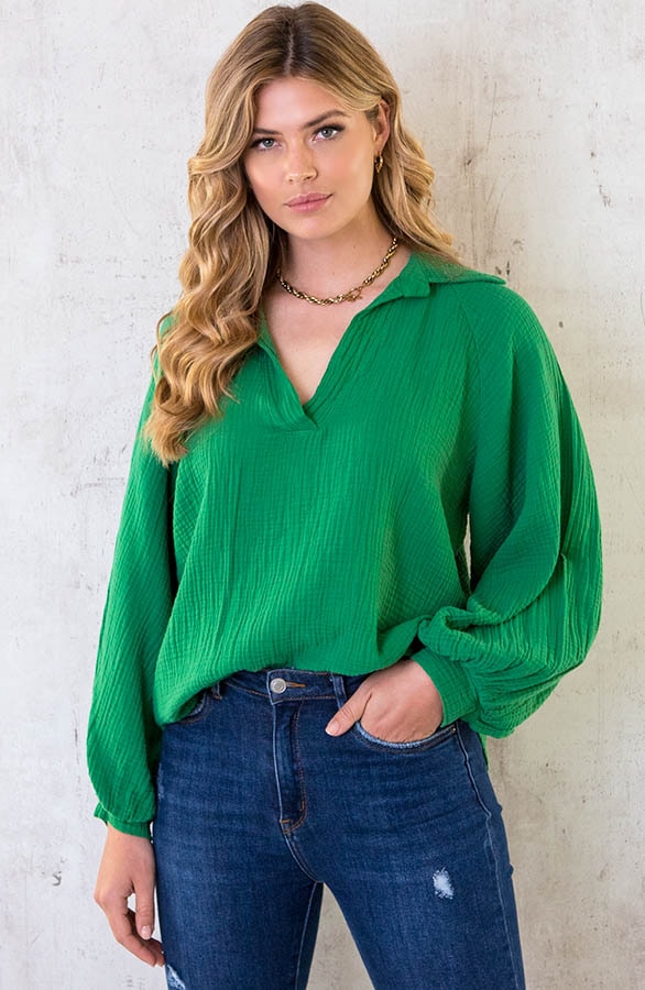 Mousseline Oversized Blouse Groen – shoparchief