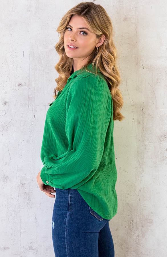 Mousseline Oversized Blouse Groen – shoparchief, foto 3