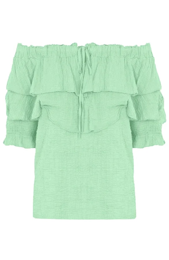 Off Shoulder Ruffle Top Mint – shoparchief