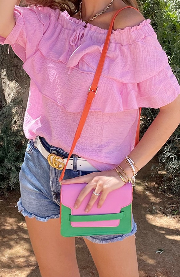 Off Shoulder Ruffle Top Roze – shoparchief, foto 2
