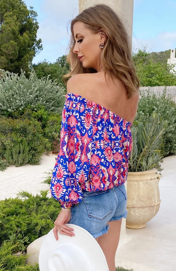 One Shoulder Top Print Kobalt Fuchsia – shoparchief, foto 2