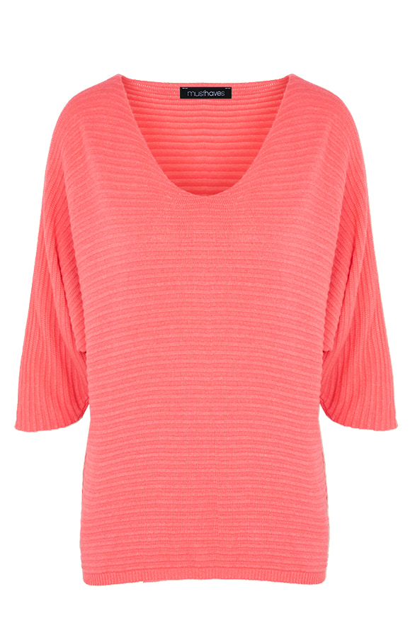 Oversized Basic Top Gestreept Patroon Koraal – shoparchief