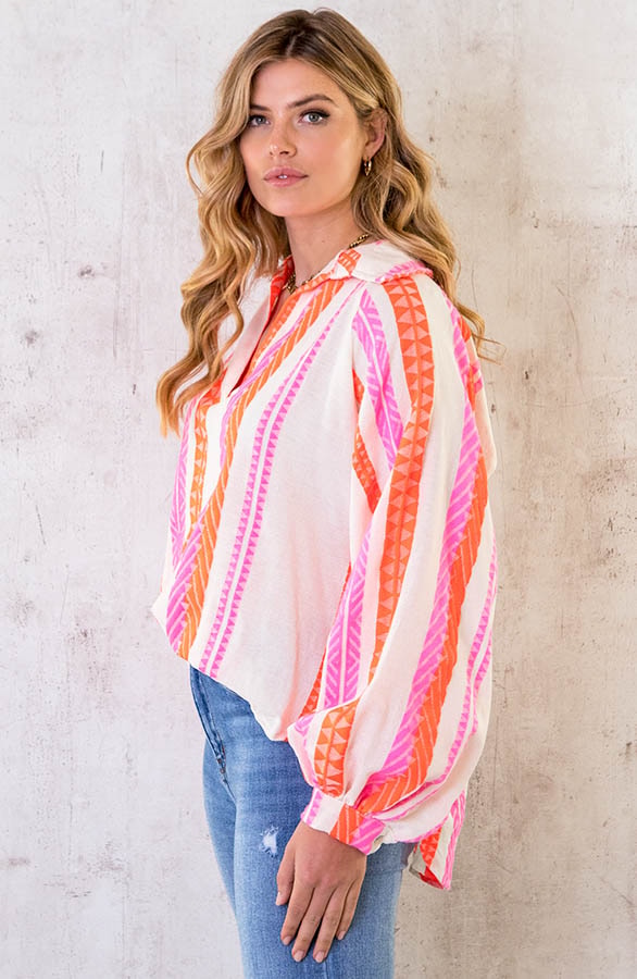 Oversized Kelim Blouse Fuchsia Oranje – shoparchief, foto 3