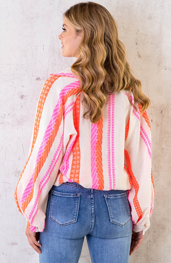 Oversized Kelim Blouse Fuchsia Oranje – shoparchief, foto 4