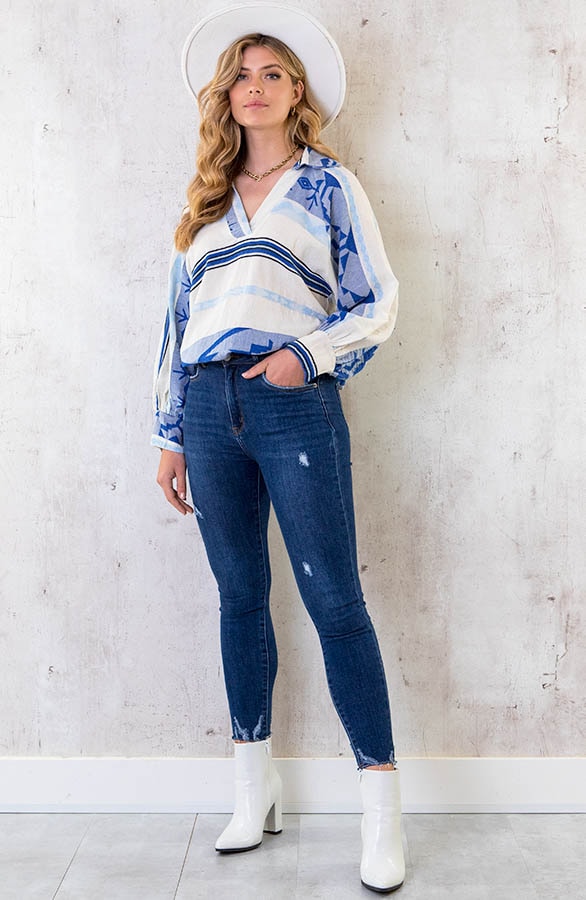 Oversized Kelim Blouse Jeans Blue – shoparchief, foto 6