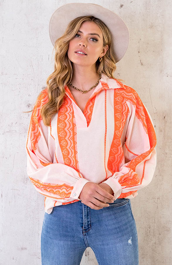 Oversized Kelim Blouse Neon Oranje – shoparchief, foto 2
