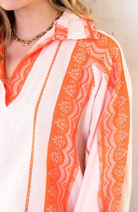 Oversized Kelim Blouse Neon Oranje – shoparchief, foto 5