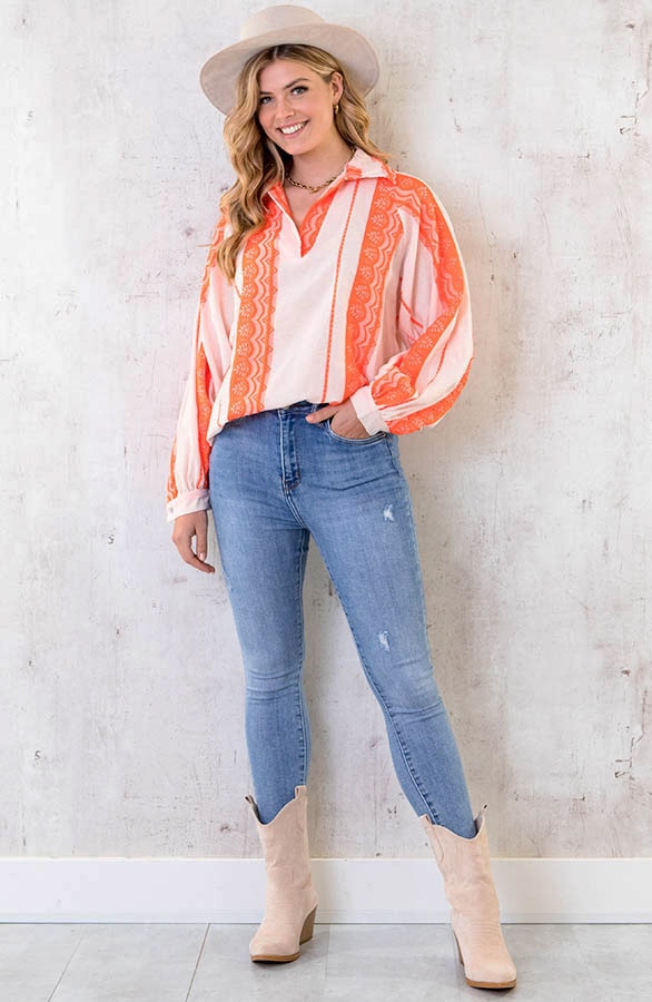 Oversized Kelim Blouse Neon Oranje – shoparchief, foto 6