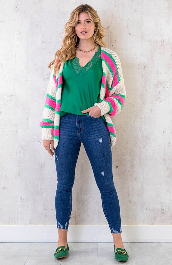 Oversized Knitted Strepen Vest Groen Roze – shoparchief, foto 6