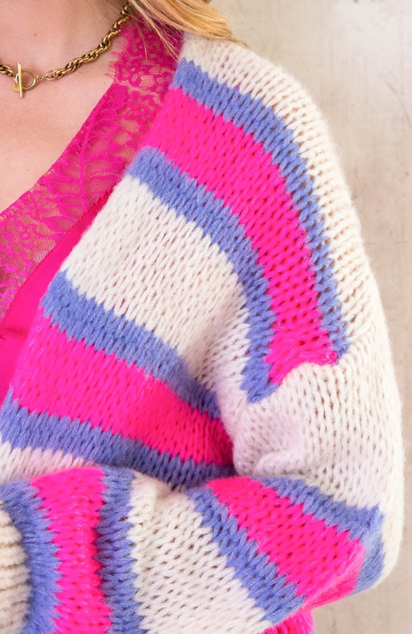 Oversized Knitted Strepen Vest Neon Lila – shoparchief, foto 5