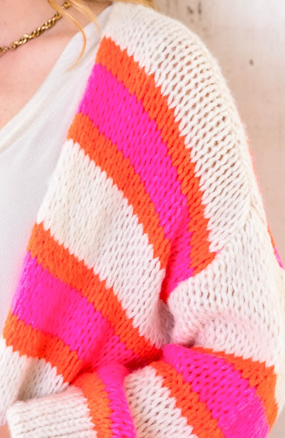 Oversized Knitted Strepen Vest Neon Roze Oranje – shoparchief, foto 7