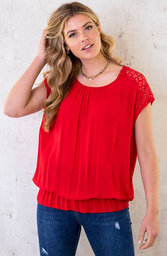 Oversized Top Met Kant Rood – shoparchief, foto 6