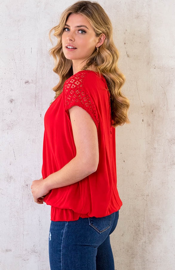 Oversized Top Met Kant Rood – shoparchief, foto 3