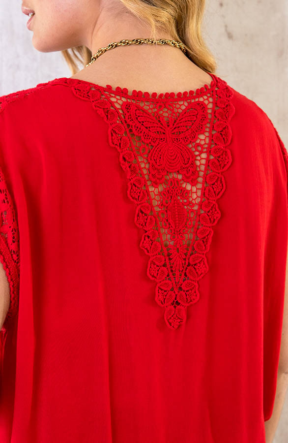 Oversized Top Met Kant Rood – shoparchief, foto 5