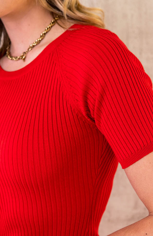 Ribstof Midi Jurk Rood – shoparchief, foto 3