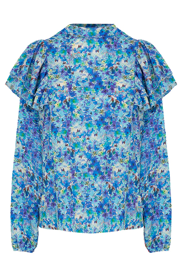 Ruffle Bloemen Blouse Kobalt – shoparchief