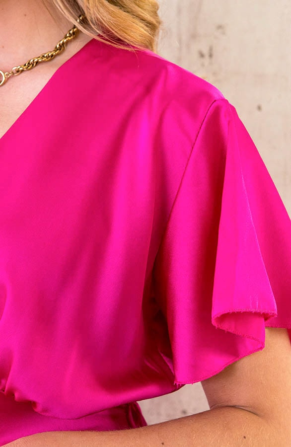 Satijnen Jurk Met Volant Mouw Fuchsia – shoparchief, foto 5