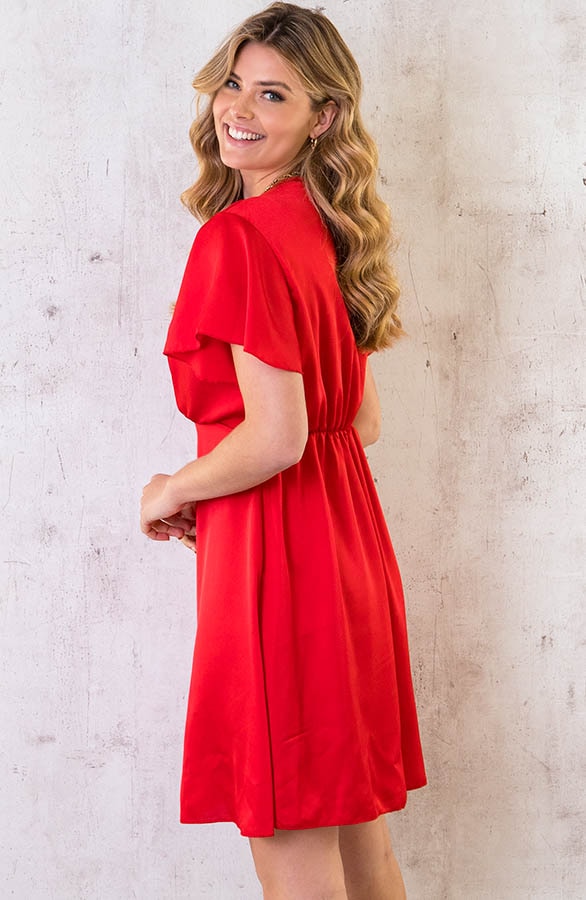 Satijnen Jurk Met Volant Mouw Rood – shoparchief, foto 3